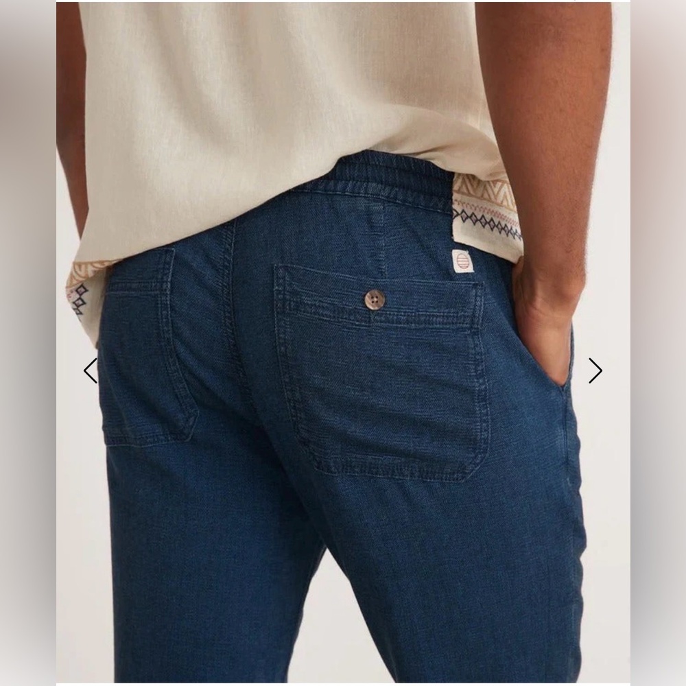 Marine Layer Saturday Indigo Texture Pull On Jeans Pants XL Blue Drawstring - Picture 2 of 11